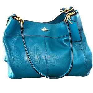 Coach Teal-Blue Soft Leather Shoulder Purse